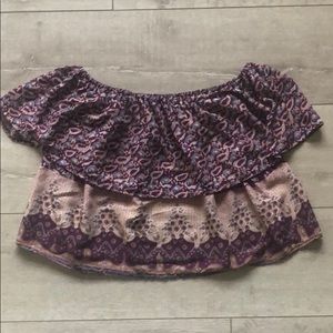 Purple print off shoulder top